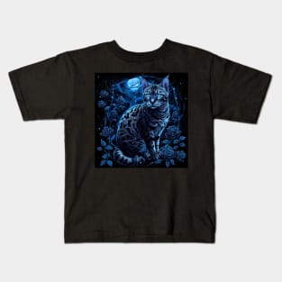 Bengal Cat And Moon Kids T-Shirt